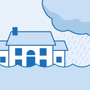 An illustration of a house in the rain.