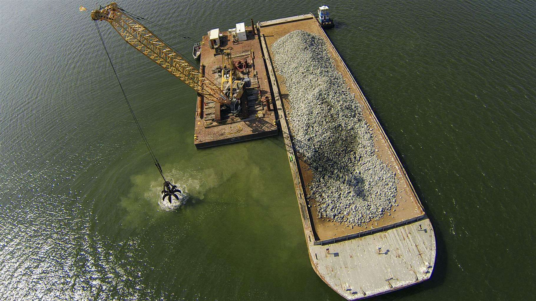 Granite rock on a barge