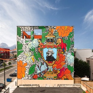 A mural by Roberto Lugo, a ceramist and 2019 Pew Fellow in the Arts, adorns The Clay Studio’s building in Philadelphia. 