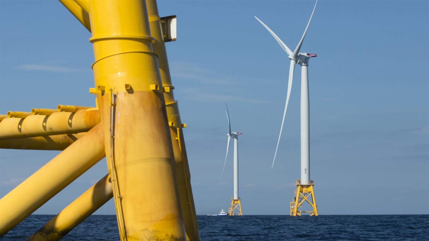 Wind turbines from the Deepwater Wind project stand in the sea off Block Island, R.I. New Jersey Gov. Phil Murphy, a Democrat, announced an executive order calling for 11 gigawatts of offshore wind power by 2040, the most aggressive target of any Atlantic state.
