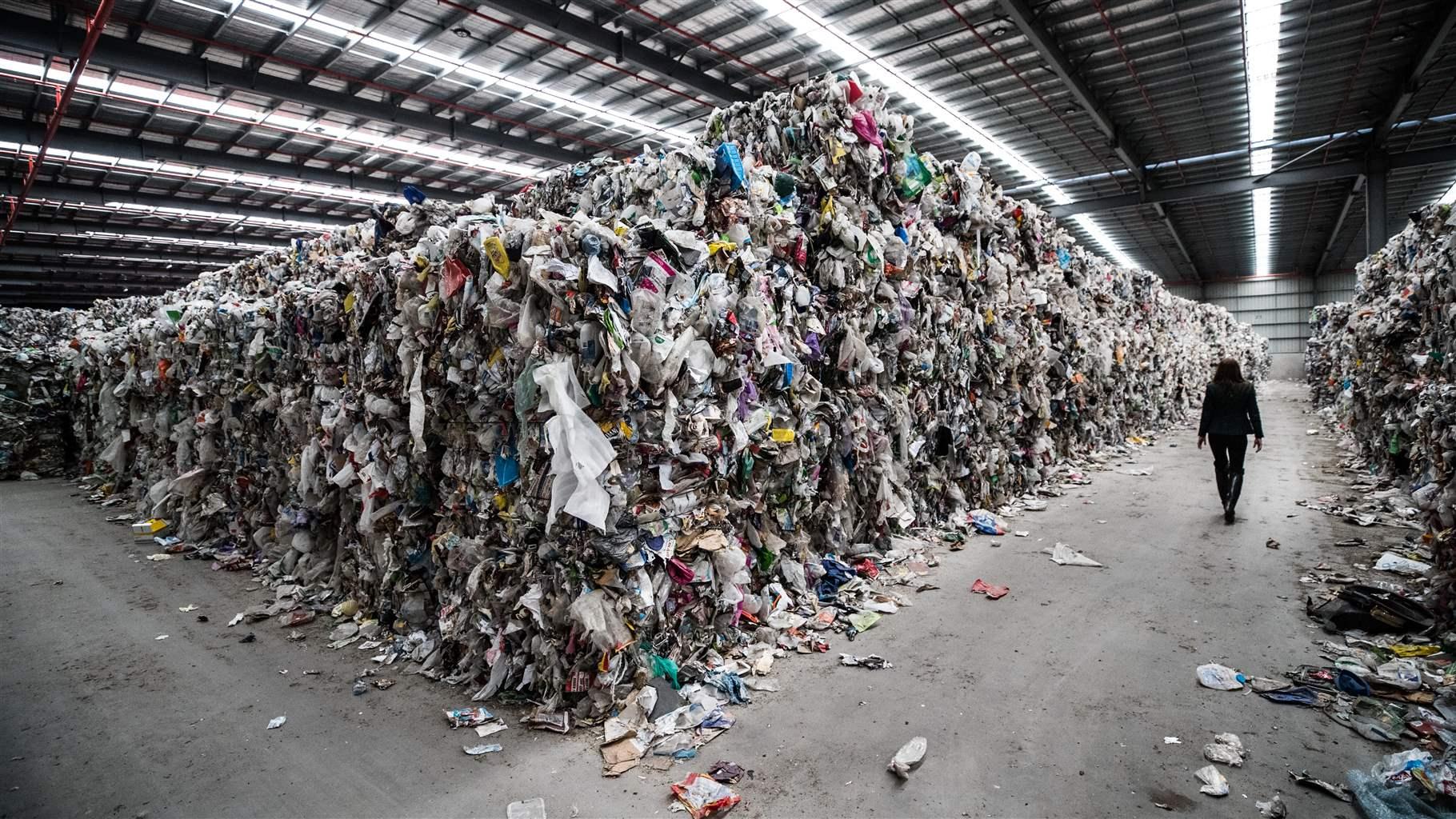 A recycling company in Melbourne, has been declared bankrupt and its six major warehouses are full of recyclable materials awaiting processing. This warehouse is located in the industrial suburb of Derrimut. 