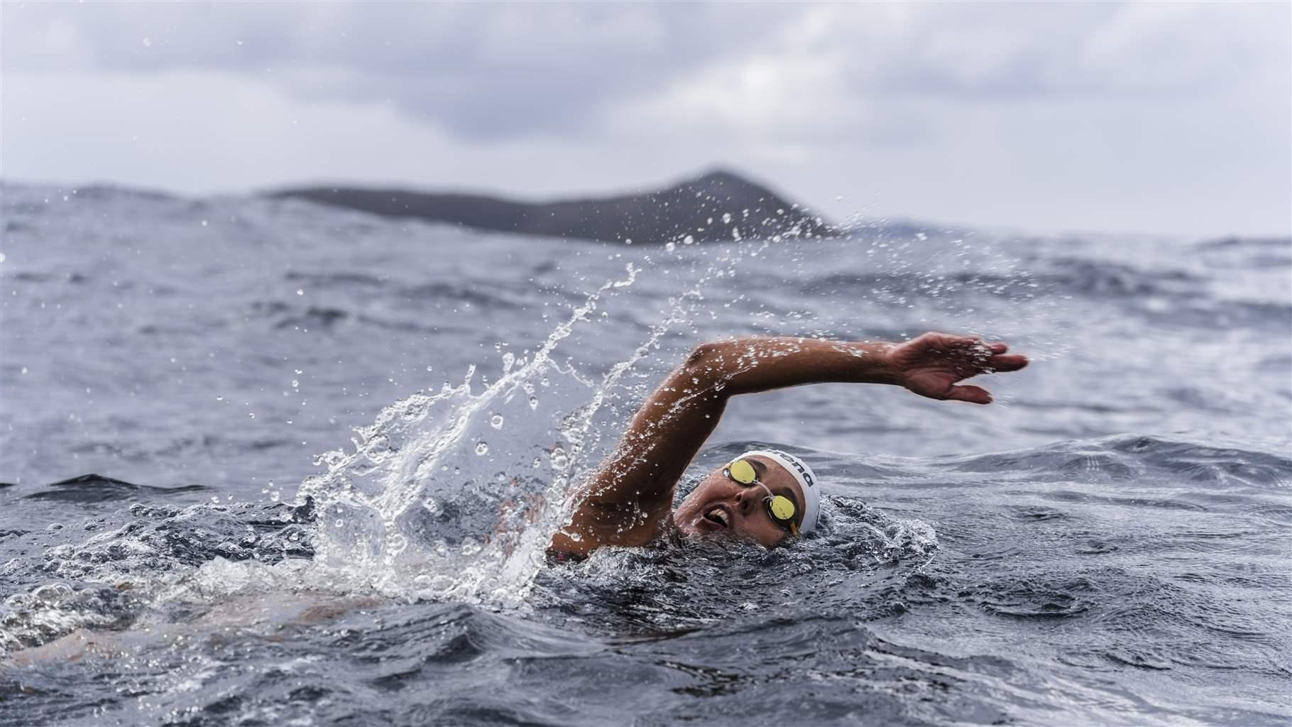 Bárbara Hernández takes a breath during her world-record swim at Cape Horn last year, when she became the first person to swim 5,550 meters (3 nautical miles) between the Pacific and Atlantic oceans. 