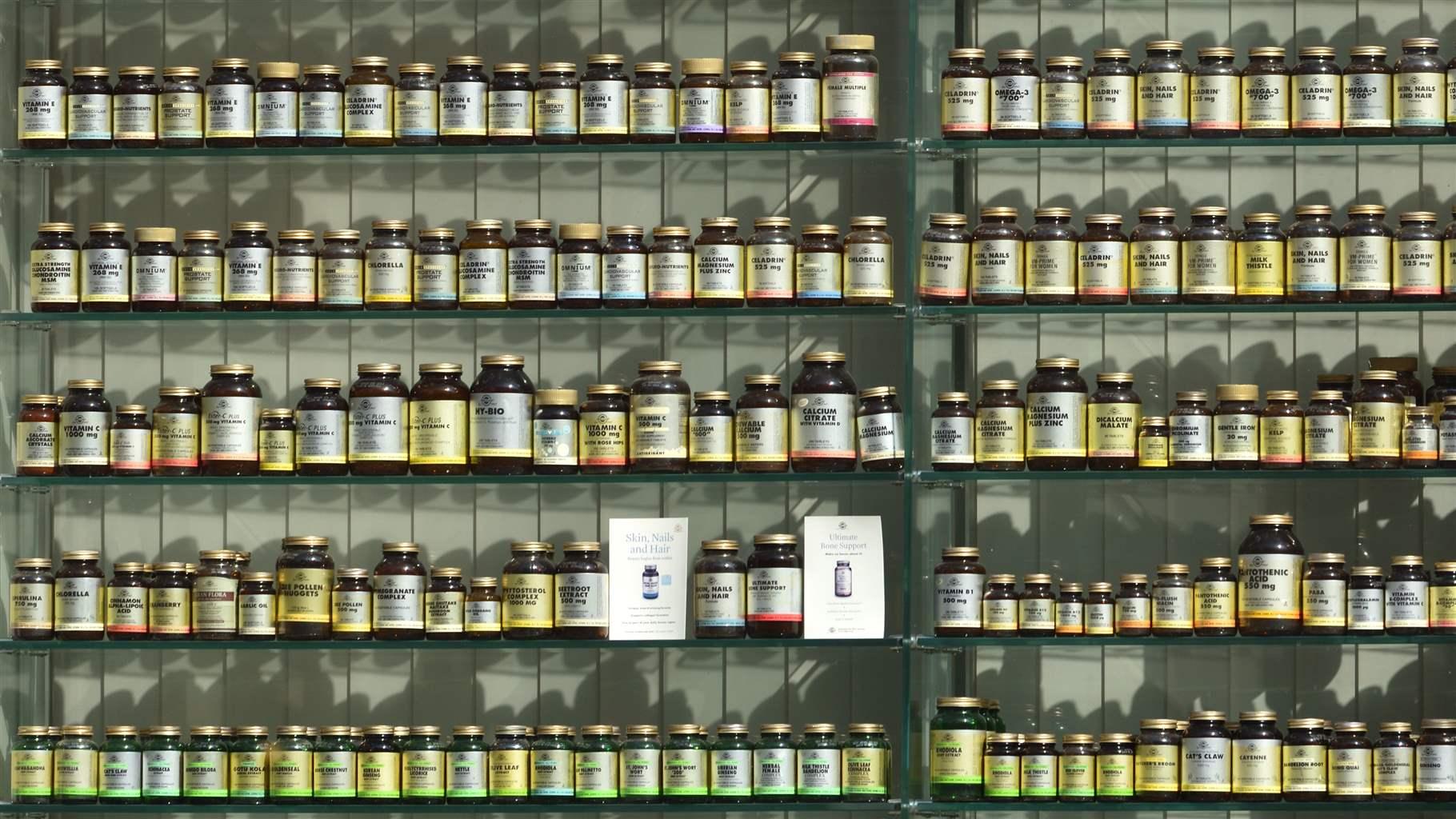 Supplement bottles on shelf