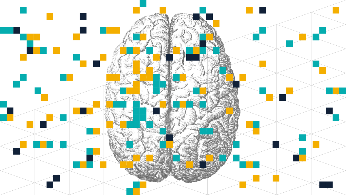 illustration of a brain with animated, stylized neurological animation