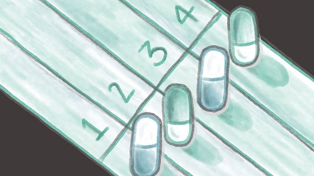 Illustration of pills lined up for a race