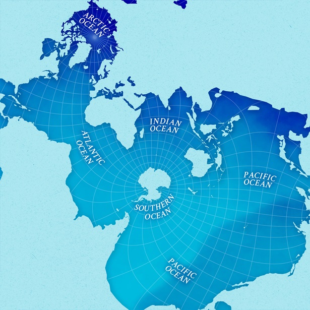 An illustration of the globe, centered on Antarctica.