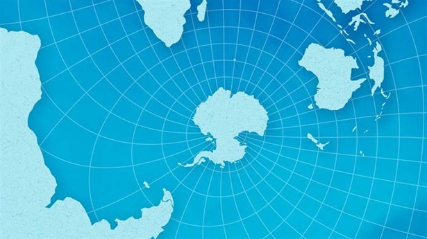 An illustration of the globe, centered on Antarctica.