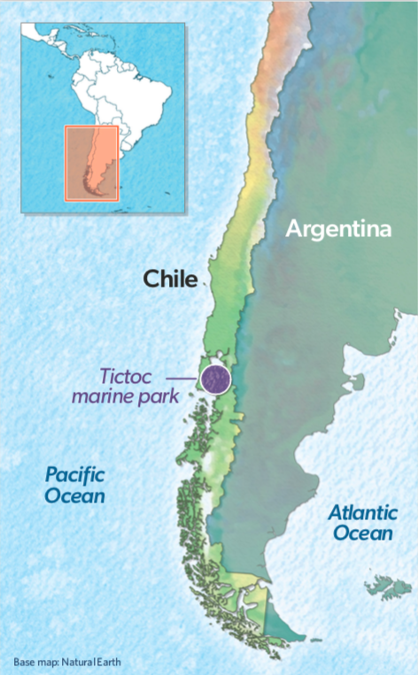 map of Chile, highlighting Tictoc marine park